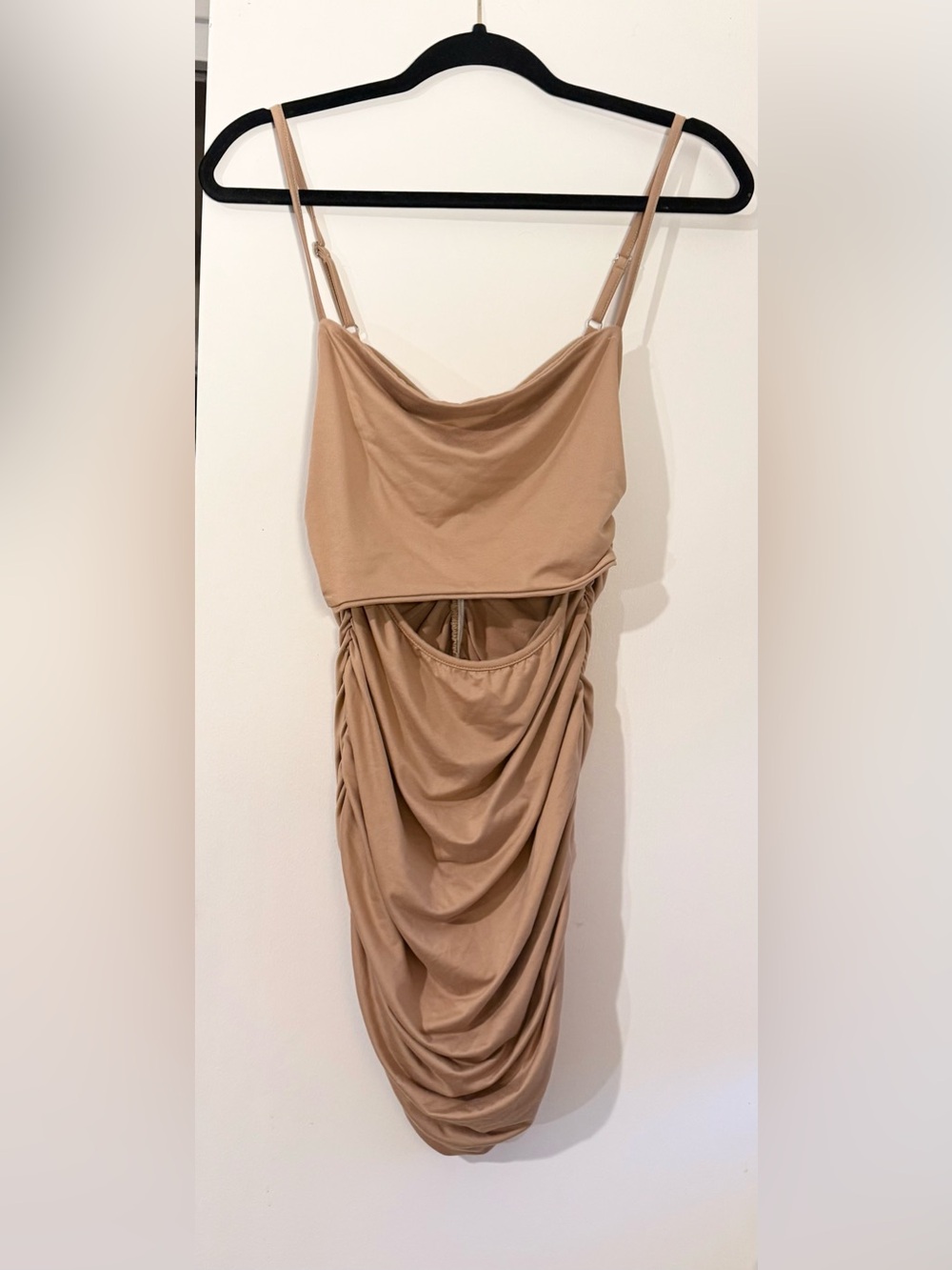 Tan Ruched Bodycon Cutout waist Women’s Dress